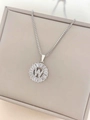 Elegant silver titanium steel necklace with a crystal-encrusted letter W pendant - Letter W / Silver