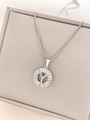 Silver-colored titanium steel necklace featuring a round pendant with a pavé letter Y - Letter Y / Silver