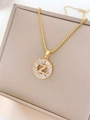 Elegant gold titanium steel necklace featuring a zircon Z letter pendant in round design - Letter Z / Gold