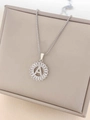 Silver letter A pendant necklace with cubic zirconia inlay and box chain detail - Letter A / Silver