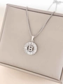 Elegant silver box chain necklace featuring a zircon-encrusted letter B round pendant - Letter B / Silver