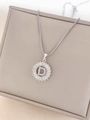 Silver letter D pendant necklace with zircon halo and elegant box chain design - Letter D / Silver