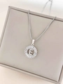 Silver-tone box chain necklace featuring a circular pendant with letter E and cubic zirconia - Letter E / Silver