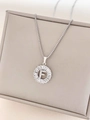 Silver titanium steel necklace with square zirconia round F letter pendant on box - Letter F / Silver