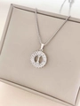 Silver tone box chain necklace featuring a round pendant with a pave-set letter I and zircon - Letter I / Silver