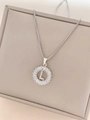 Silver S925 necklace with a hollow round pendant featuring a cubic zirconia letter L - Letter L / Silver