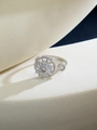 Elegant rotating sunflower ring in silver finish with sparkling zircon stones - Circular Multi-petal Flower Rotatable Open Ring Silver (JZ80)