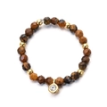 Bracciale artigianale in occhio di tigre con perline dorate e ciondolo in zircone - Stile Occhio di Tigre Marrone (XN581-1)