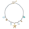 Starfish and turtle pendant necklace with colorful braided cord and ocean charms - Tricolor Blend