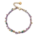 Handmade woven bohemian bracelet with colorful stones and stainless steel clasp - Purple Green Woven Style (SL362)