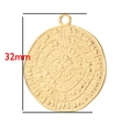 32mm Gouden roestvrijstalen zonnehanger met oude Phaistos-symbolen voor DIY-sieraden maken - Oude Beschavingsschijf (BXG135)