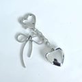 Polished metal bow and heart keychain charm with a silver-finish snap hook detail - Bowknot Heart Peach Heart Buckle