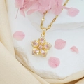 Eleganter rotierender Zirkonia Blumenanhänger Halskette in Goldoptik mit rosa Stein - Ganz Rosa Bauhinie (Goldene Lippenkette)