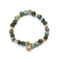 Bracciale elastico in pietre naturali con accenti turchesi e ciondolo a moneta d'oro - Stile Pietra Naturale Mista Vintage (XN581--3)