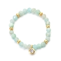 Anello elastico con perline in pietra naturale azzurra e ciondolo dorato - Stile Perlina Sfaccettata Verde Menta (XN581--4)