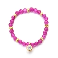 Anello con perline magenta e ciondolo in zircone dorato da donna elegante - Stile Perlina Sfaccettata Rosso Rosa (XN581--6)