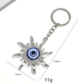 Détail du porte-clés soleil mauvais œil avec dimensions 118mm de long et 56mm de large - Porte-clés Mauvais Œil Forme De Soleil