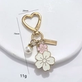 DIY heart hook flower keychain with white enamel petals, pearl and handmade tag - Heart Clasp / Pink Bicolor Flower (LQ-01935)