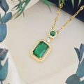 Elegant gold necklace with emerald-style rectangular and round zircon stones - Lips Chain (XL123) / Emerald Green (Gold Tone)