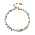 Bohemian braided string bracelet with colorful natural stones and gold beads - Cyan Red Colorful Woven Style (SL364)