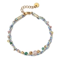 Bohemian braided string bracelet with colorful natural stones and stainless steel clasp - Blue Purple Multicolor Woven Style (SL365)