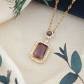 Elegant gold necklace with rectangular purple zircon pendant and white diamond frame - Lips Chain (XL123) / Purple (Gold Tone)