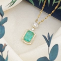 Elegant gold necklace featuring a rectangular green zircon pendant with a halo setting - Lips Chain (XL123) / Emerald Ice (Gold Tone)