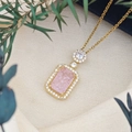 Elegant gold necklace with rectangular pink stone pendant and white zircon halo detail - Cross Chain (XL123) / Pink Ice (Gold Tone)