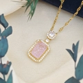 Elegant gold necklace featuring a rectangular pink zircon pendant with halo diamonds - Lips Chain (XL123) / Pink Ice (Gold Tone)