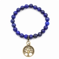 Lapis-Lazuli Perlenarmband mit einem antiken bronzenen Lebensbaum Anhänger-Charm - Lapislazuli Baum Stil