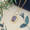 Elegant gold necklace featuring a rectangular purple zircon pendant on a slim chain - Cross Chain (XL123) / Purple Ice (Gold Tone)