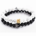 Ensemble de bracelets en perles pour couples avec pierre noire mate, turquoise et couronne - Turquoise Blanche Noir Mat Couronne Dorée
