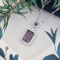 Elegant rectangle purple zircon pendant necklace with silver chain on velvet box - Lips Chain (XL123) / Purple (Silver Tone)