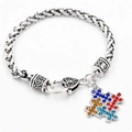 Bracelet chaîne en blé argenté avec puzzle en strass colorés pour l'autisme - Style de Puzzle en Strass