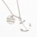 Detailed view of silver anchor necklace with engraved No Matter Where pendant charms - Anchor Necklace (No Matter Where Engraved) / 50cm / Antique Silver