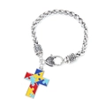 Bracelet chaîne tressée argentée avec breloque croix puzzle colorée pour l'autisme - Style de Puzzle en Croix