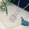 Elegant necklace featuring a rectangular pink zircon pendant with silver chain - Cross Chain (XL123) / Pink (Silver Tone)