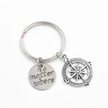 Close-up of retro silver compass keychain with engraved 'no matter where' pendant charm - Compass Keychain (No Matter Where Engraved) / Normal Specification / Antique Silver