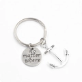 Macro detail of silver anchor keychain with engraved No Matter Where circular pendant - Anchor Keychain (No Matter Where Engraved) / Normal Specification / Antique Silver