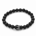 Mattschwarzes Perlenarmband-Set mit dunkelgrauem Kronenanhänger und weißen Kristallen - Einzeln