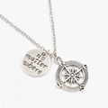 Vintage silver necklace with engraved 'no matter where' disc and compass charm - Compass Necklace (No Matter Where Engraved) / 50cm / Antique Silver