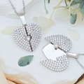 Zilveren hart medaillon ketting met zirkonia pavé en gepolijste spiegelende afwerking - Volledige Zirkonia Hart (XL1834) / Zilver