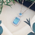 Elegant silver necklace with rectangle light blue stone and micro-pave zirconia crystals - Lips Chain (XL123) / Sea Blue (Silver Tone)