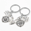 Porte-clés boussole rétro Best Friends avec breloques rondes 'No Matter Where' en argent - Style Meilleurs Amis Basique