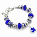 Pulsera de plata con cuentas de cristal azul oscuro y cadena ajustable moderna - 18+5cm / Azul marino