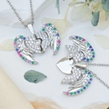 Zilveren engelenvleugel hart medaillon ketting met kleurrijke zirkoon op marmer - Kleurrijk Hart Vleugel Medaillon Zilver (XL1835) / Zilver