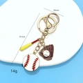 Porte-clés baseball doré avec batte, gant et balle, longueur de 91mm et poids de 14g seulement - Boucle Dorée Avec Batte Gant Et Baseball en Émail / Style Baseball 3 en Alliage