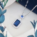 Elegant rectangle deep blue zircon pendant necklace with silver chain and halo stones - Lips Chain (XL123) / Blue (Silver Tone)