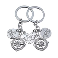 Two-piece silver compass keychain set with Best Friends heart and no matter where engraving - Heart Splicing Style (Compass)