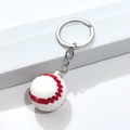 Porte-clés baseball avec coutures rouges sur balle blanche et anneau en argent - Baseball en Colle Souple